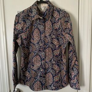 ORVIS Orange & Blue Paisley Print Shirt Size S #530